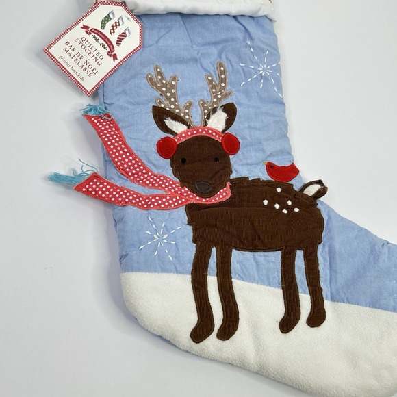 POTTERY BARN KIDS CHRISTMAS STOCKING REINDEER + Cardinal NWT NO Monogram Blue - Picture 1 of 5